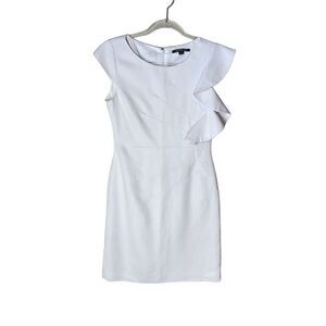 Gianni Bini Asymmetric Ruffle Sheath Dress White Sleeveless FLAW 4